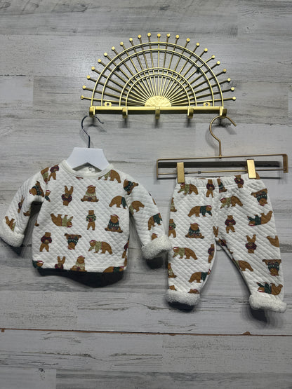 Size 0-3m Chick Pea Quilted Holiday Bear Two Piece Set - Very Good Used Condition