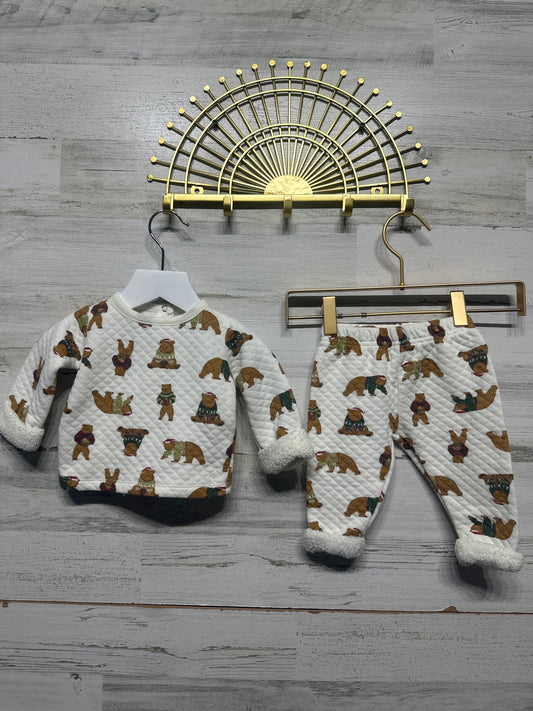 Size 0-3m Chick Pea Quilted Holiday Bear Two Piece Set - Very Good Used Condition