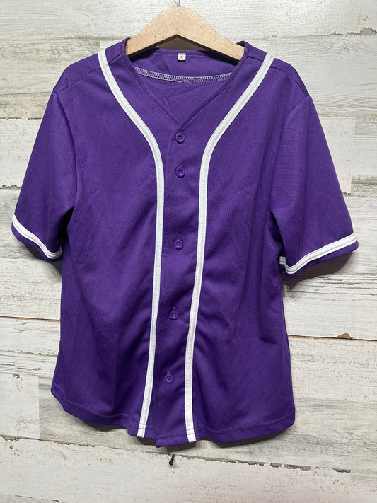 Purple and White Button Up Jersey Shirt - Youth Size 8 - Very Good Used Condition