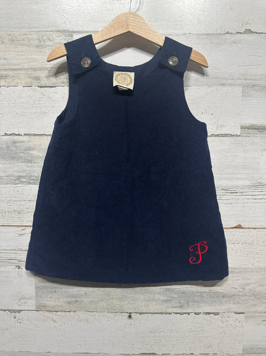 Girls Size 4t TBBC Navy Cord Embroidered “P” Jumper Dress - Very Good Used Condition