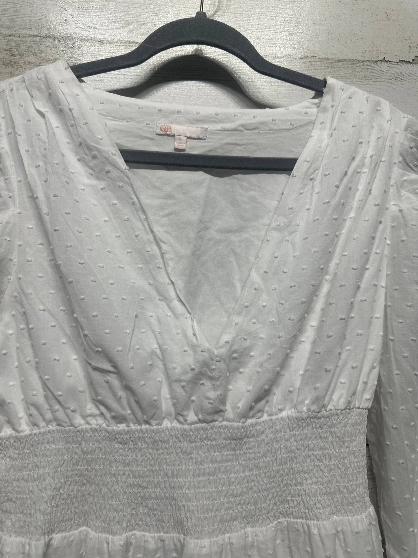 Women's Size Large GB White Swiss Dot Dress - Good Used Condition