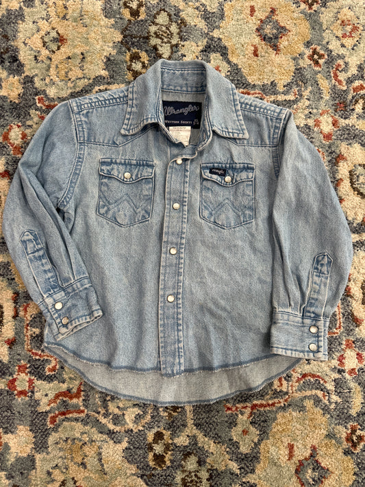 Vintage Wrangler Kids XS 3-4 Western Rodeo Cowboy Pearl Snap Shirt GUC