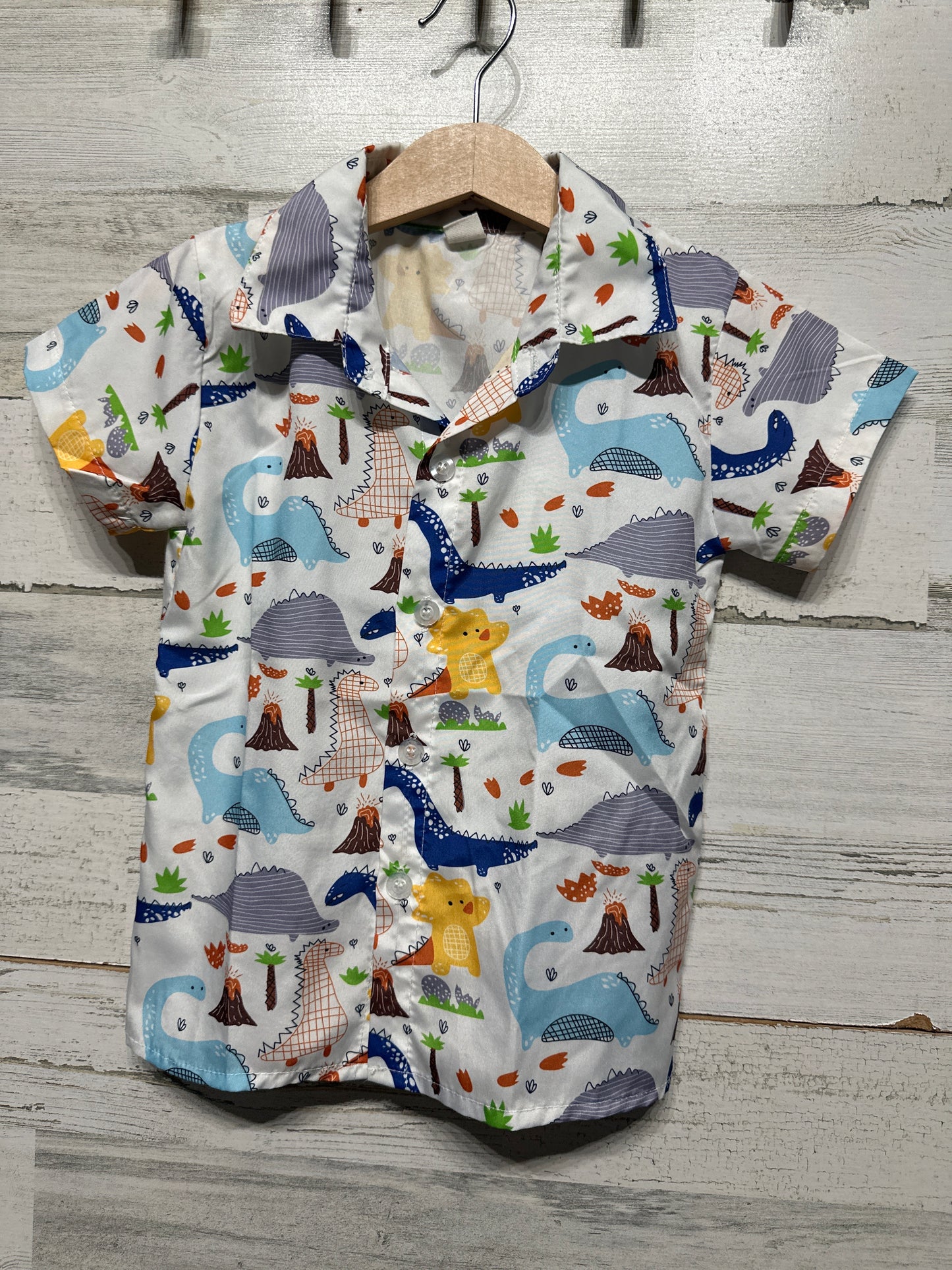 Boys Fits Like Size 4 Dino Button Up Shirt - Good Used Condition