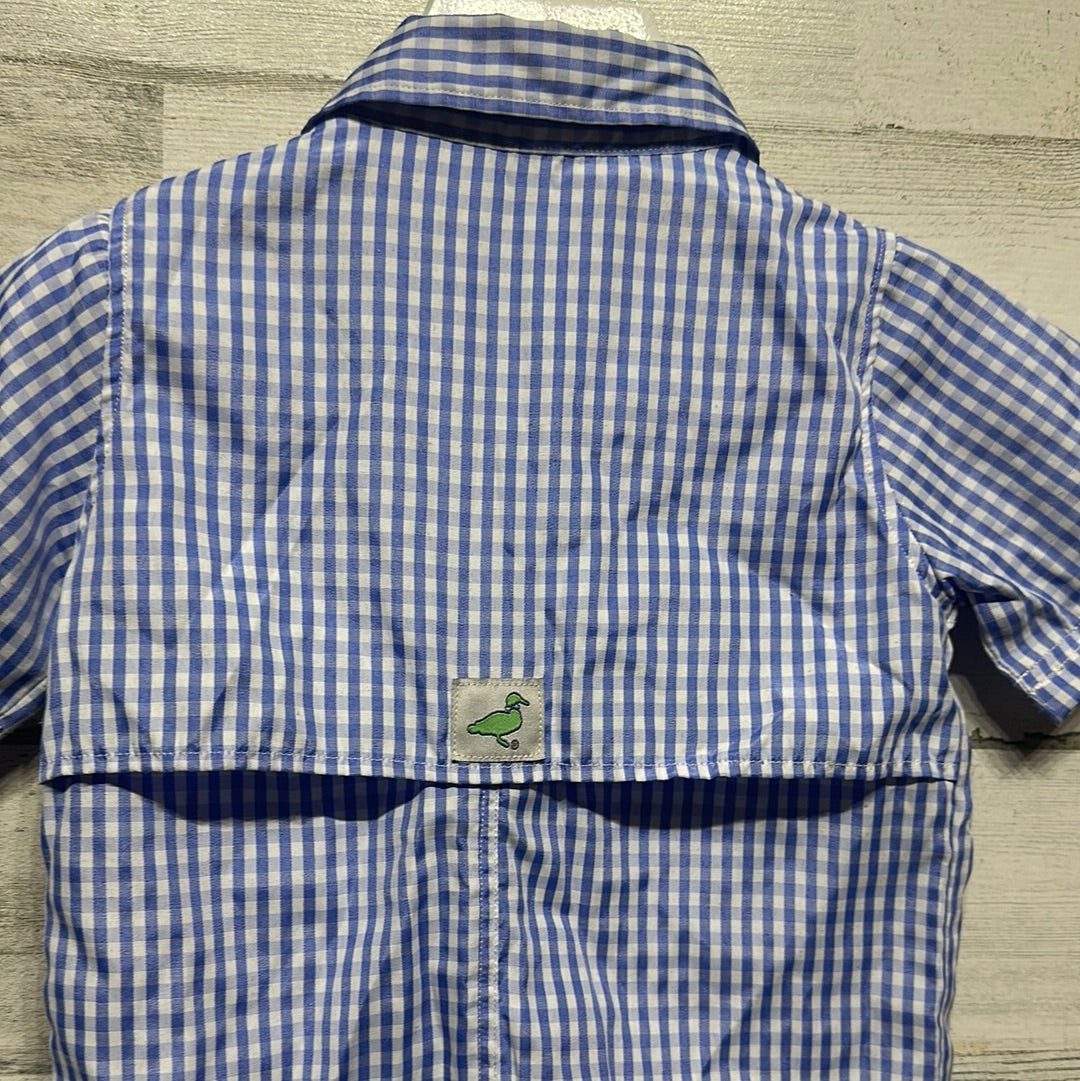 Boys Preowned Size 18m Properly Tied Performance Fishing Blue Plaid Romper - Very Good Used Condition