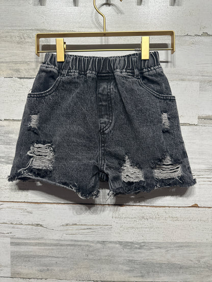 Girls Size 6-7 Pull On Distressed Black Shorts - Good Used Condition