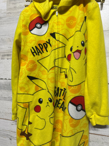 Boys Size 8 Pokémon Pikachu Zip Up one Piece Hooded Pajamas - Good Used Condition