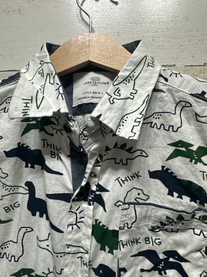 Boys Size 6 Craft & Flow Dino Button Up Shirt - Very Good Used Condition