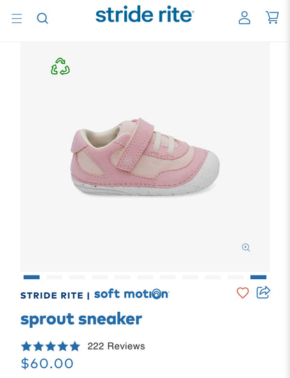 Girls Size 3.5 Medium Infant/Toddler Stride Rite Soft Motion Sprout Sneaker - Very Good Used Condition