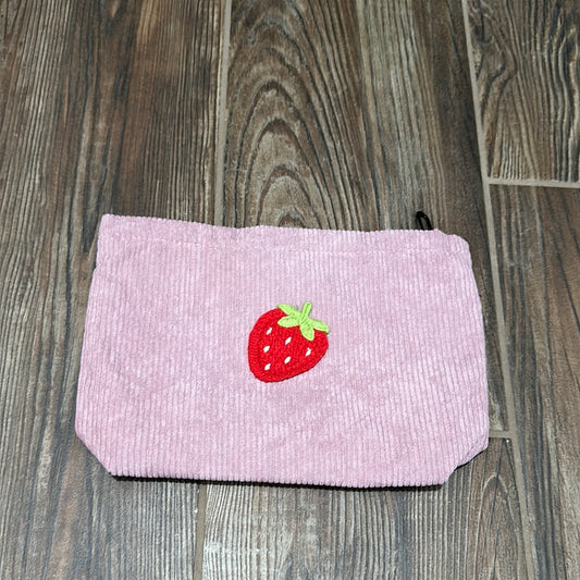 Pink Cord Strawberry Patch Makeup Bag - New