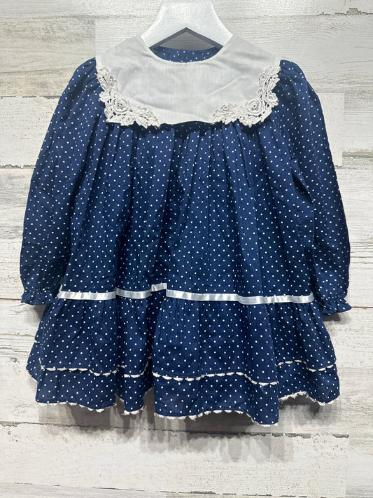 Girls Preowned Size 4t Vintage Peaches and Cream Navy Polka Dot Dress - Good Used Condition