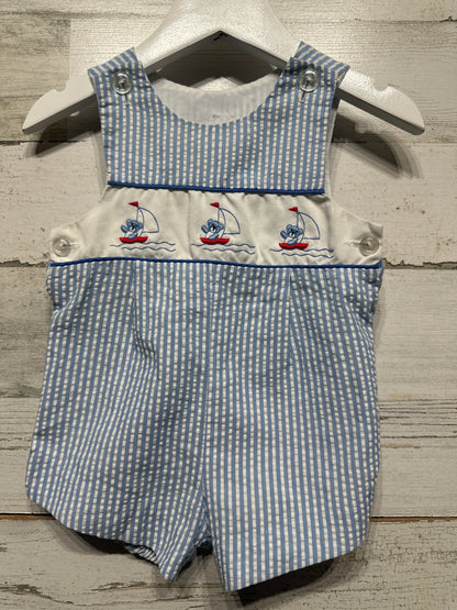 Boys Size 3-6m Seersucker Embroidered Jon Jon -  Good Used Condition