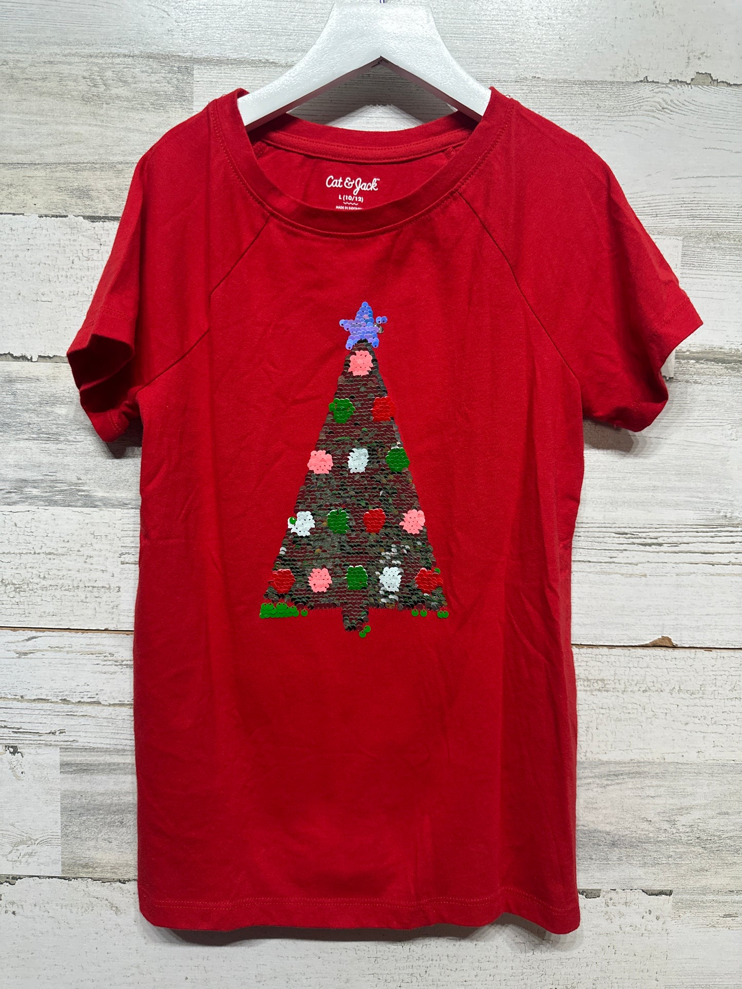 Girls Size 10/12 Large Cat and Jack Holiday Flip Sequin Shirt - Very Good Used Condition