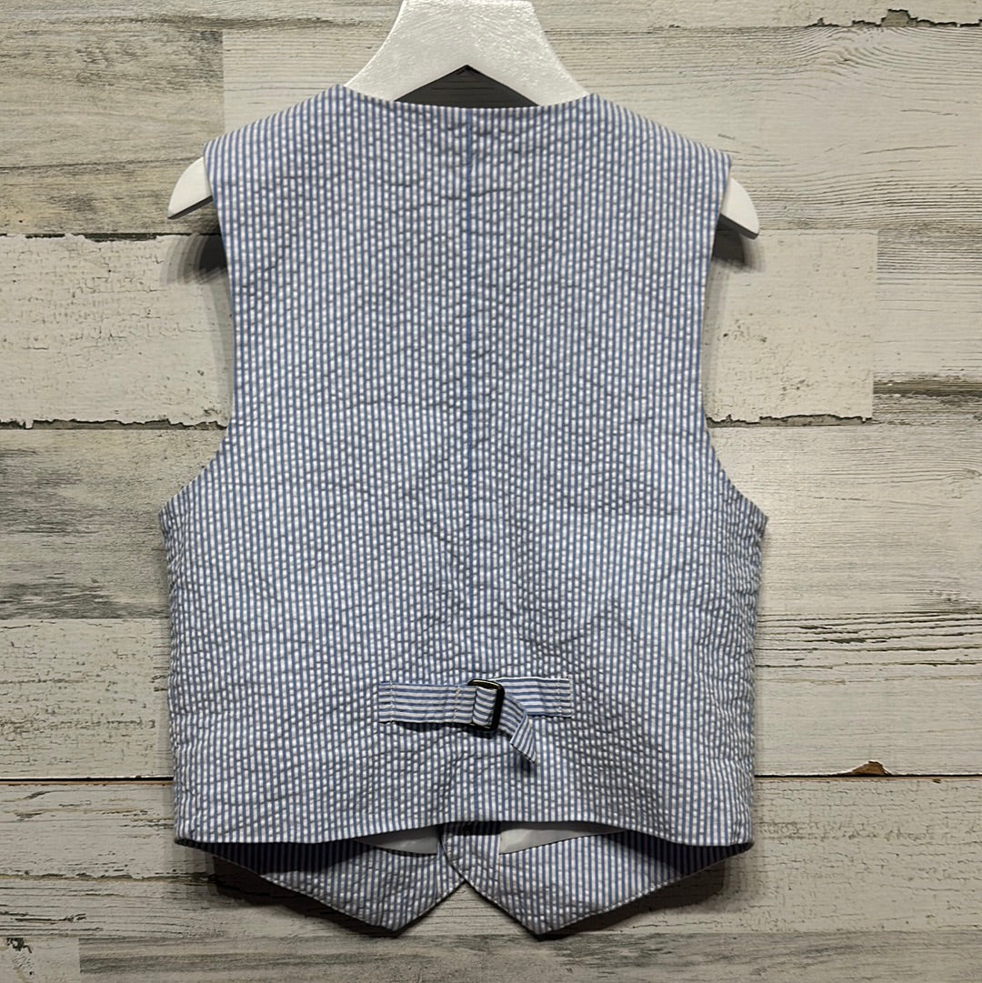 Boys Size 7 Janie and Jack Blue and White Striped Seersucker Vest - Good Used Condition