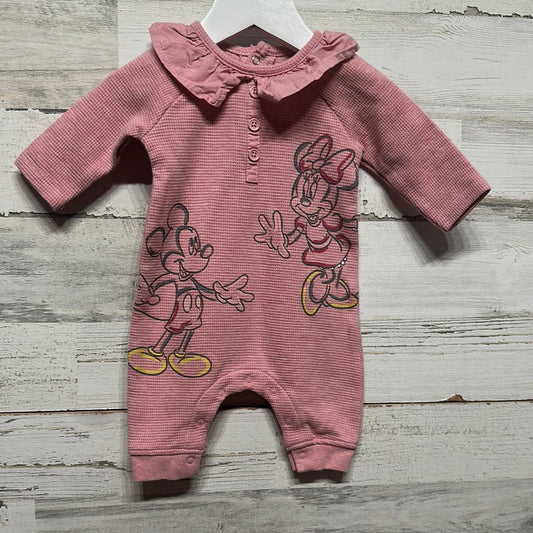 Girls Size 0-3m Disney Baby Pink Thermal Mickey and Minnie Romper - Very Good Used Condition