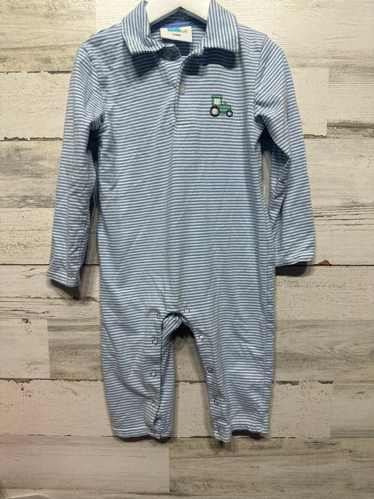 Boys Size 24m BB Kids Striped Embroidered Tractor Romper - Very Good Used Condition