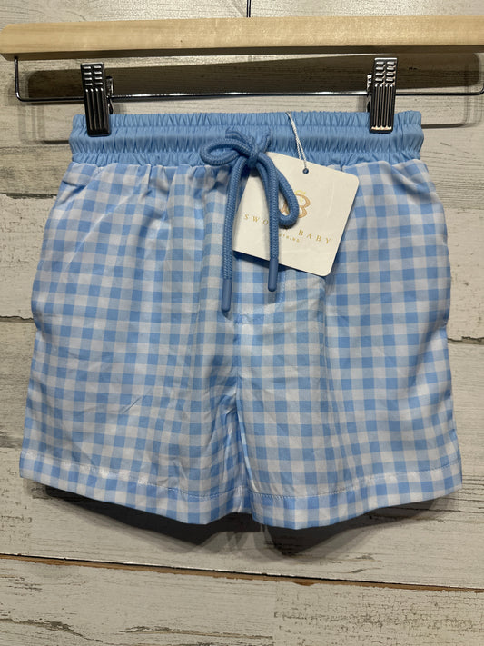 Size 4 Swoon Baby Light Blue Plaid Swim Trunks - New With Tags