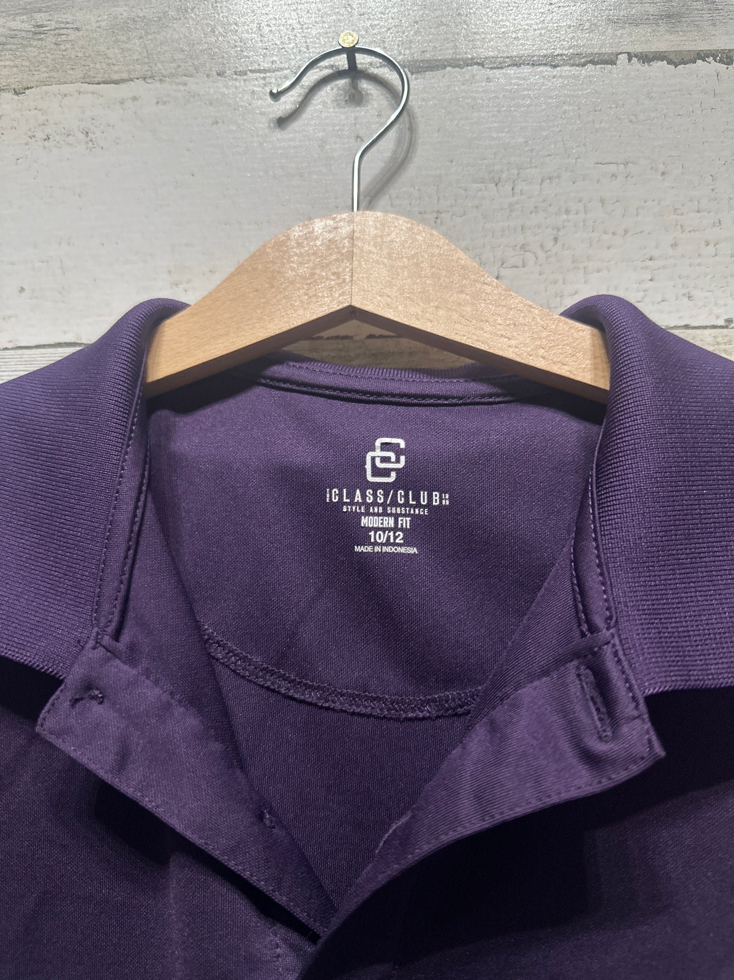 Boys Size 10-12 Class Club Purple Performance Polo Shirt - Very Good Used Condition