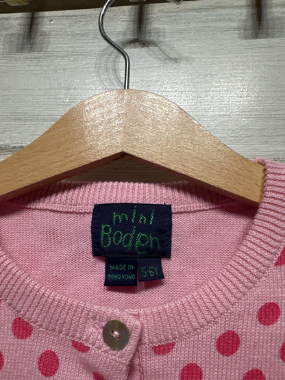 Mini Boden Cotton Pink Polka Dot Cardigan - Girls Size 5-6 - Very Good Used Condition