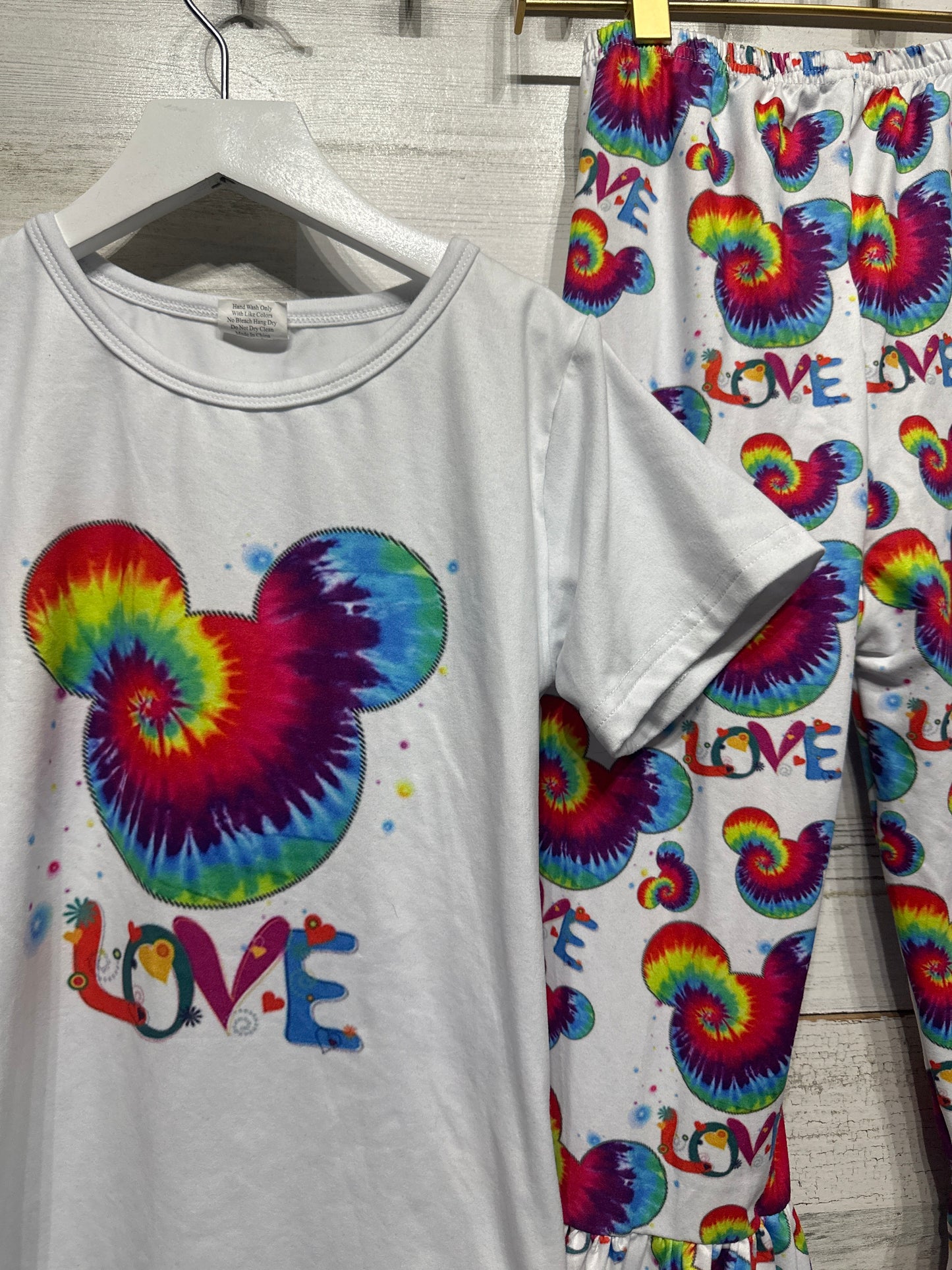 Girls Size 8-9 Tie Dye Mouse Love Outfit Set - Good Used Condition