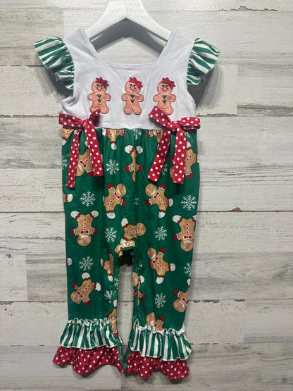 Girls Size 18-24m Holiday Gingerbread Applique Romper - Very Good Used Condition