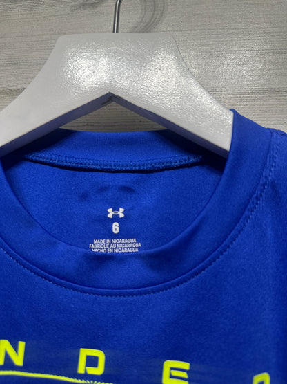 Boys Size 6 Under Armour Blue Logo Shirt - Very Good Used Condition