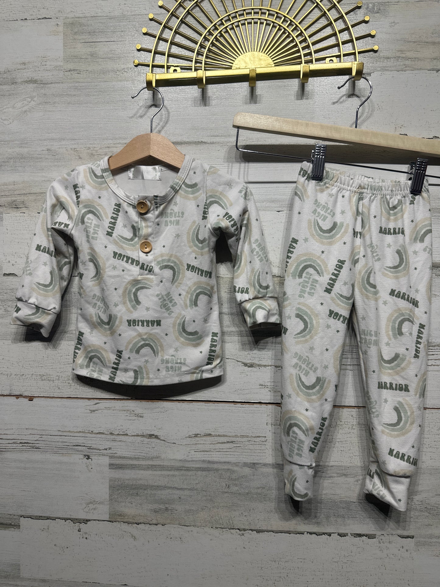 Boys Preowned Size 12-18m Addy’s Attic Nicu Strong Warrior PJ Set  - Good Used Condition