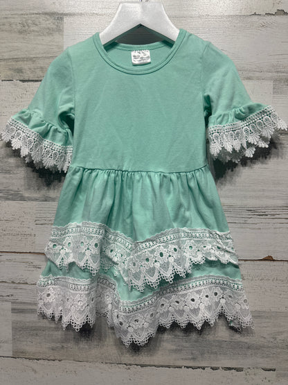 Girls Size 4 Mint Green Lace Trim Dress - Good Used Condition