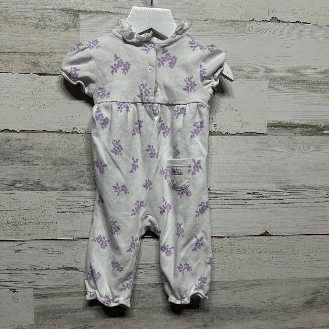 Girls Size 6-12m Janie and Jack Layette Purple Floral Romper - Good Used Condition