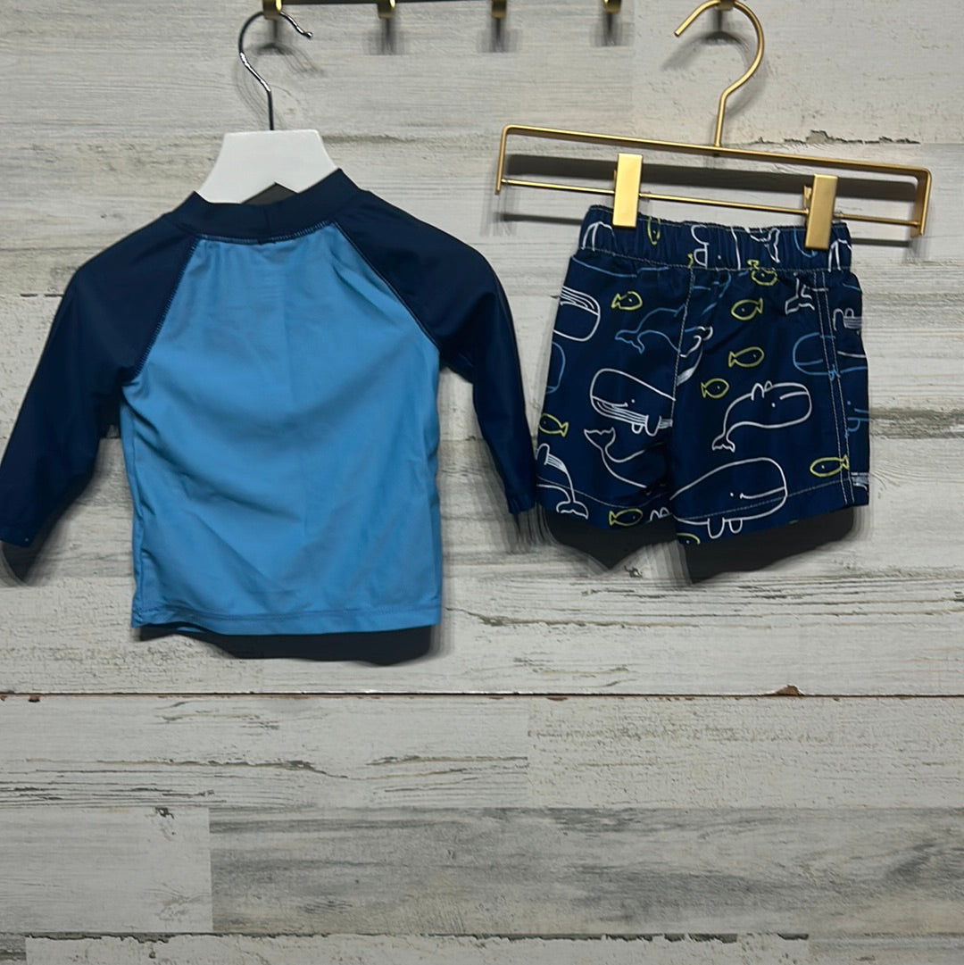 Boys Size 6m Carter's Great Catch Rash Guard and Swim Trunks - Very Good Used Condition