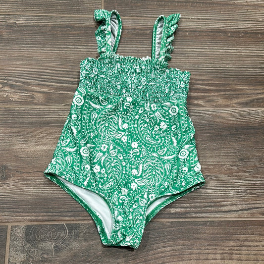 Girls Size 4 Crown and Ivy Green Floral One Piece Swimsuit - Very Good Used Condition