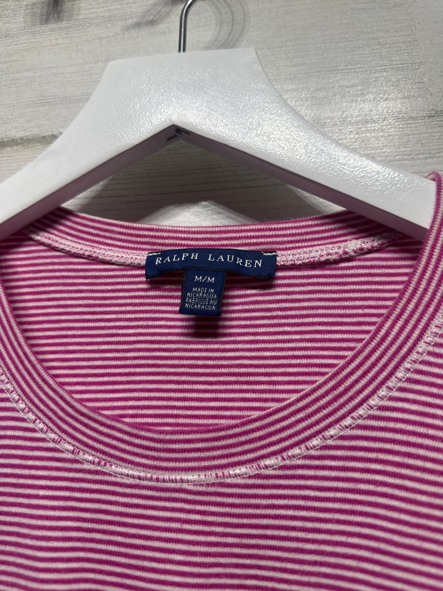 Women's Size Medium Ralph Lauren Pink Striped Crewneck Shirt - Very Good Used Condition