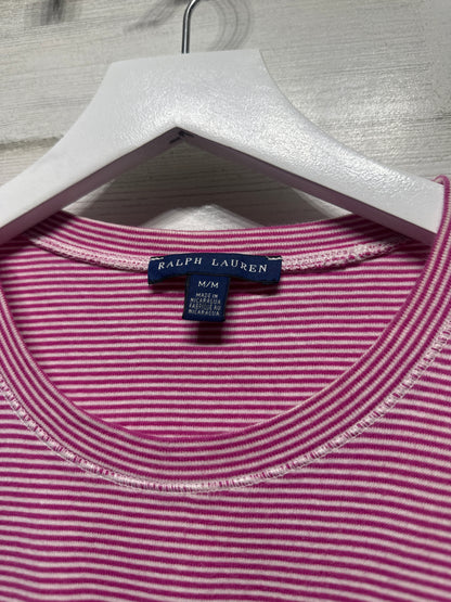 Women's Size Medium Ralph Lauren Pink Striped Crewneck Shirt - Very Good Used Condition