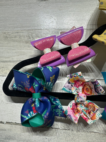 Lot of 10 Hair Bows - Bows on Alligator Clips - Good Used Condition