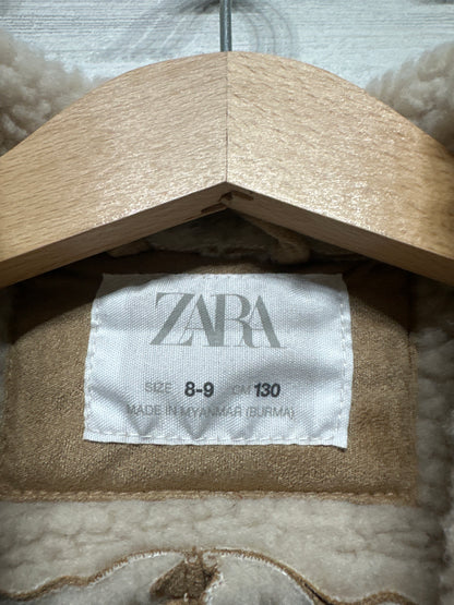 Girls Size 8-9 (130cm) Zara Tan Faux Suede Sherpa Lined Vest - Very Good Used Condition
