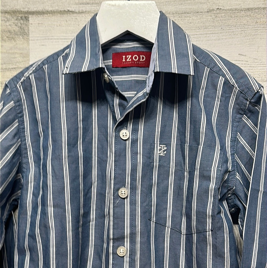 Boys Size 5/6 (Medium) Izod Blue and White Striped Button Up Shirt - Good Used Condition