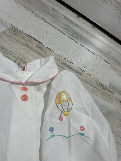 Vintage Embroidered Sleeve Pink Piped Peter Pan Collared Shirt  - Girls Size 18m - Good Used Condition