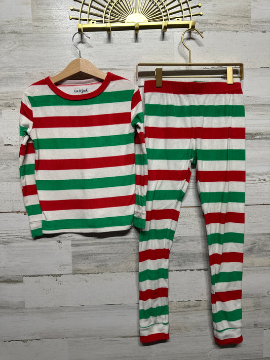 Cat & Jack Fleece Holiday Striped Pajama Set - Kids Size 6 Top / Size 8 Pants - Good Used Condition