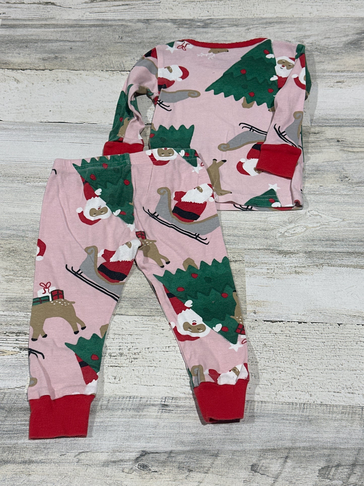 Holiday Santa Pink Cotton Pajama Set - Carter's - Girls Size 18m - Very Good Used Condition