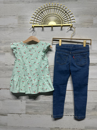 Cherry XS 4/5 Cat & Jack Top / Levi’s Size 4 Pull On Jeggings VGUC