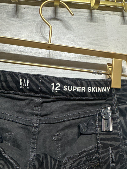 Girls Size 12 Slim Gap Super Skinny Zebra Stripe Jeans With Adjustable Waist - Very Good Used Condition