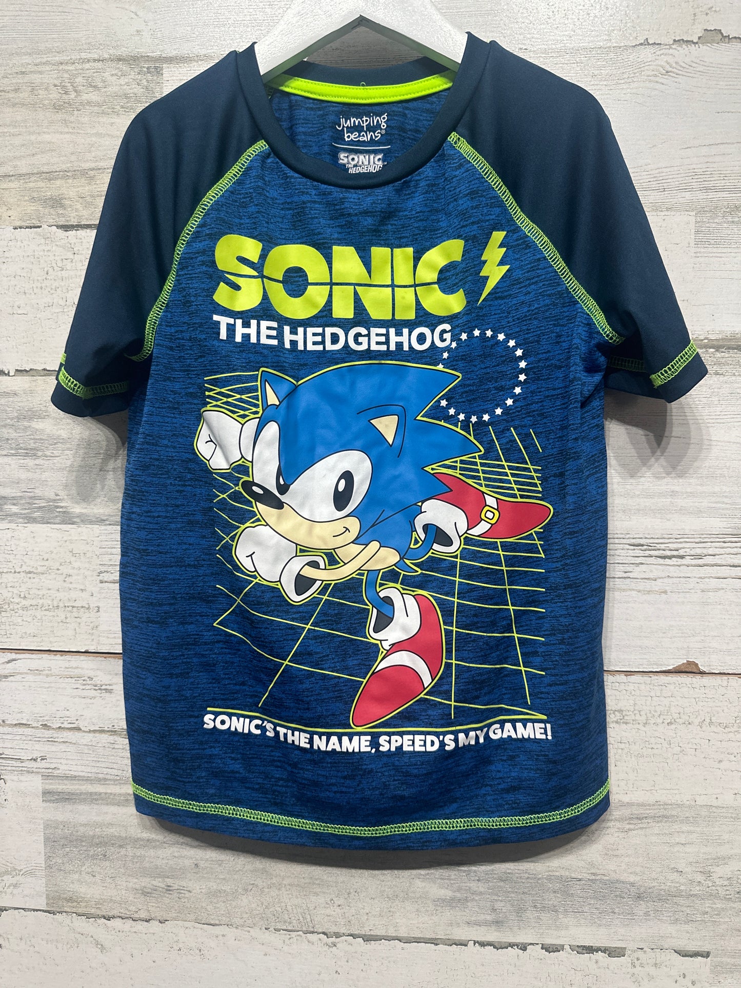 Boys Preowned Size 7 Jumping Beans Active Drifit Sonic the Hedgehog Shirt - Good Used Condition