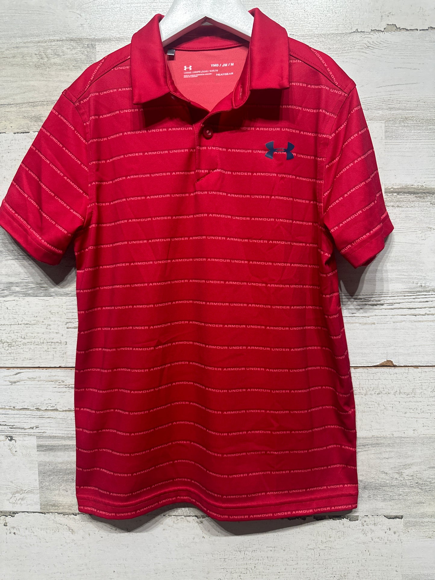 Boys Preowned Size Medium Under Armour Red Loose Heat Gear Polo Shirt - Very Good Used Condition