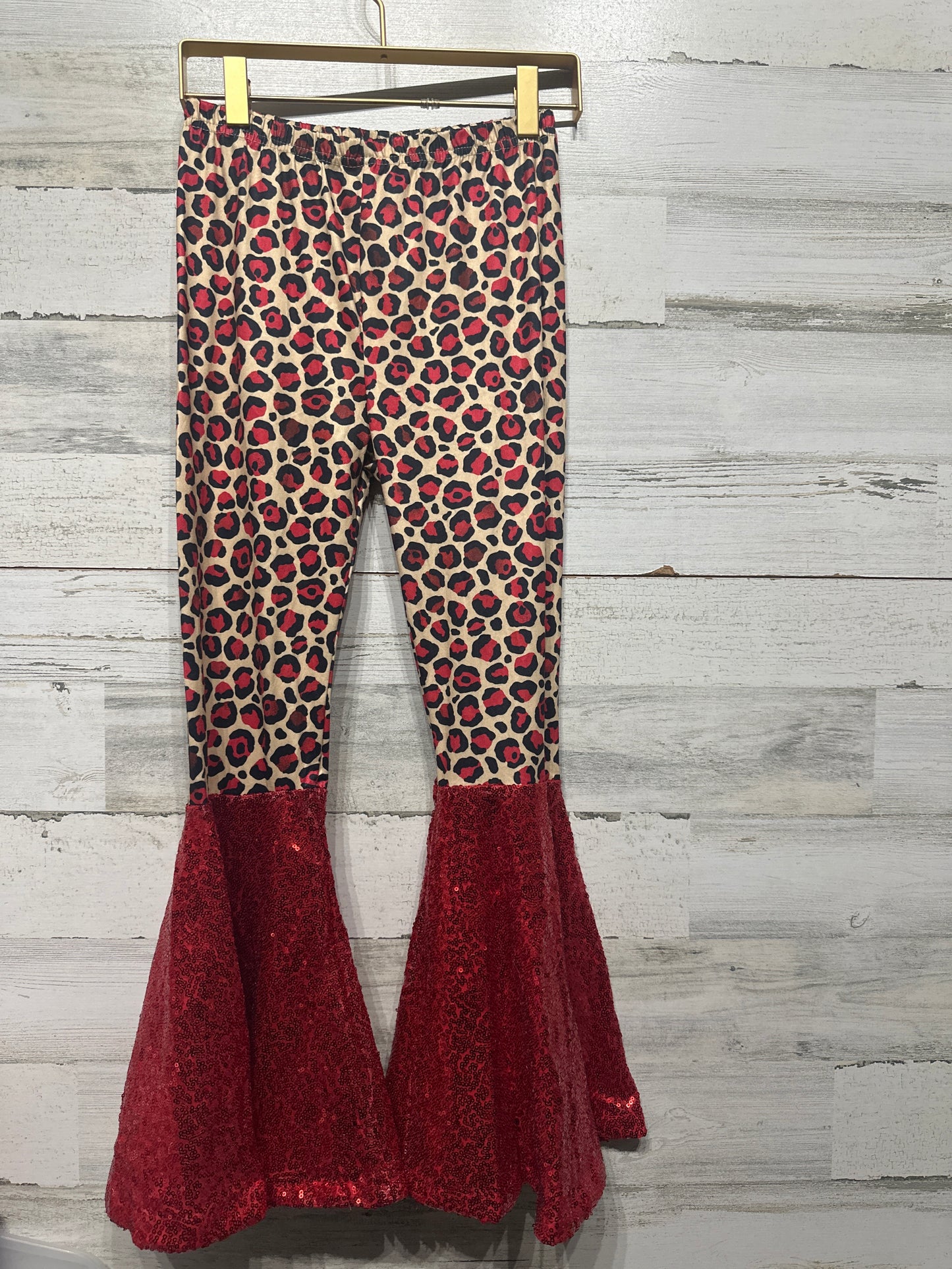 Girls Size 8-9 Red Leopard and Sequined Flare Pants - Very Good Used Condition