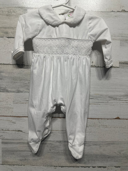 Boys Size Newborn Smocked Threads by Cecil and Lou Smocked White Footie - Good Used Condition