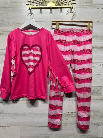 Girls Size 8-9 Pink Heart Outfit Set - Good Used Condition