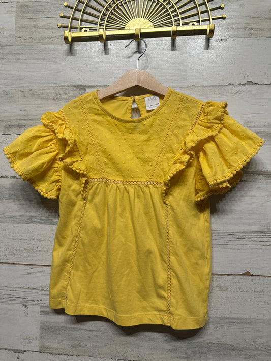 Zara Yellow Ruffle Sleeve Swiss Dot Top - Girls Size 9 (134cm) - Very Good Used Condition
