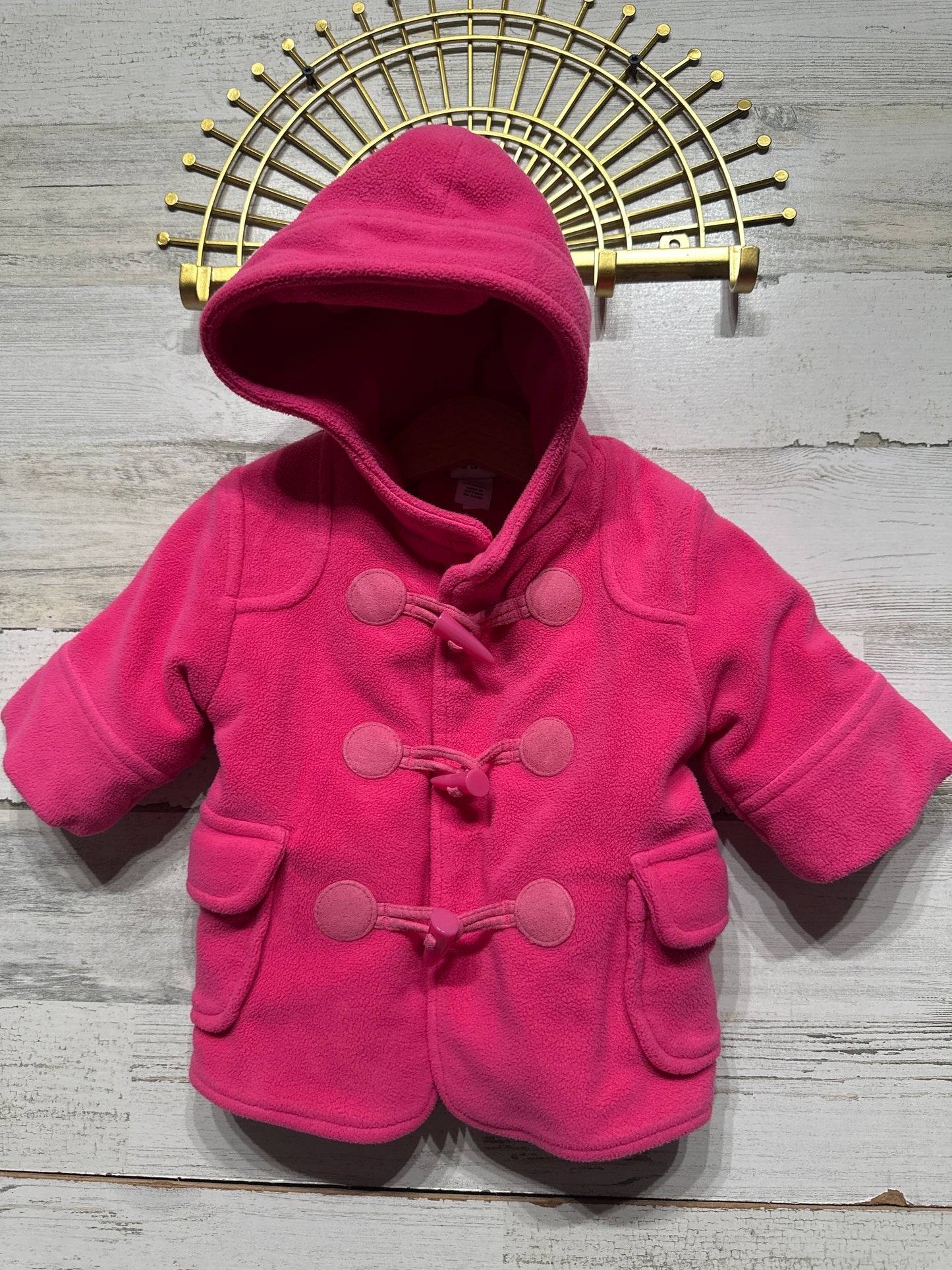 Girls Preowned Size 3-6m Gap Pink Fleece Hooded Coat - Very Good Used Condition