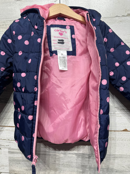 Polka Dot Puffer Jacket with Hood- Carter's - Girls Size 3t - Very Good Used Condition