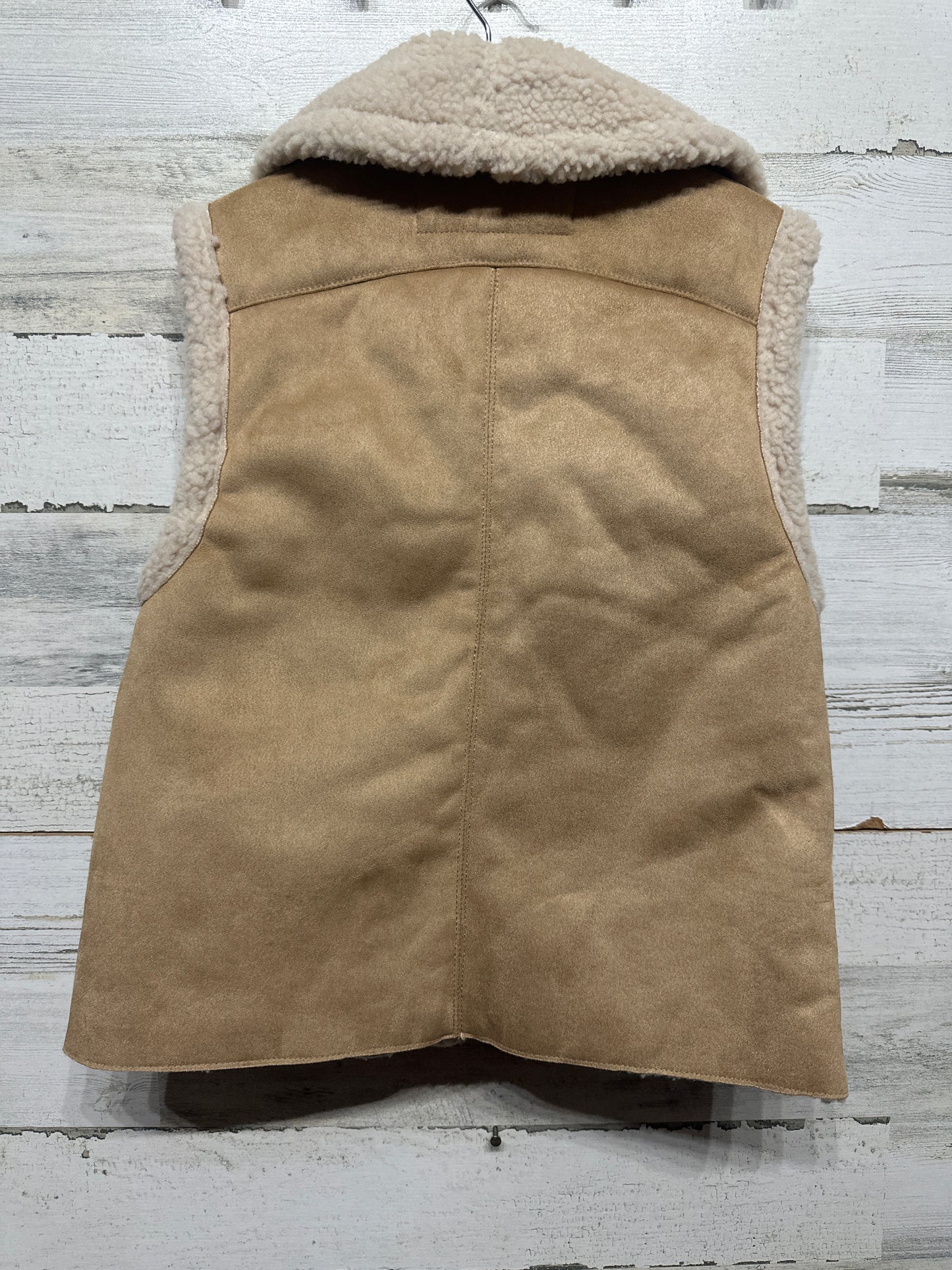 Girls Size 8-9 (130cm) Zara Tan Faux Suede Sherpa Lined Vest - Very Good Used Condition