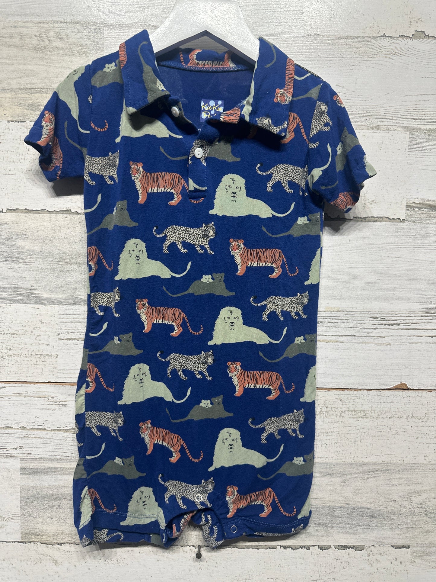 Boys Size 2t Kickee Pants Big Cats Collared Romper  - Very Good Used Condition